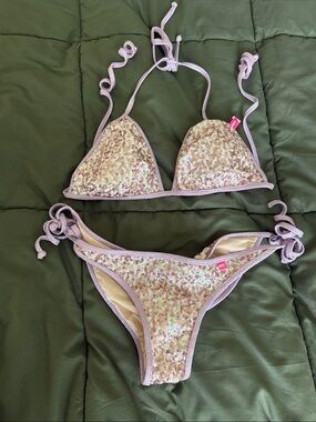 Sequin Lavender Triangle Bikini Set - Women's Swim